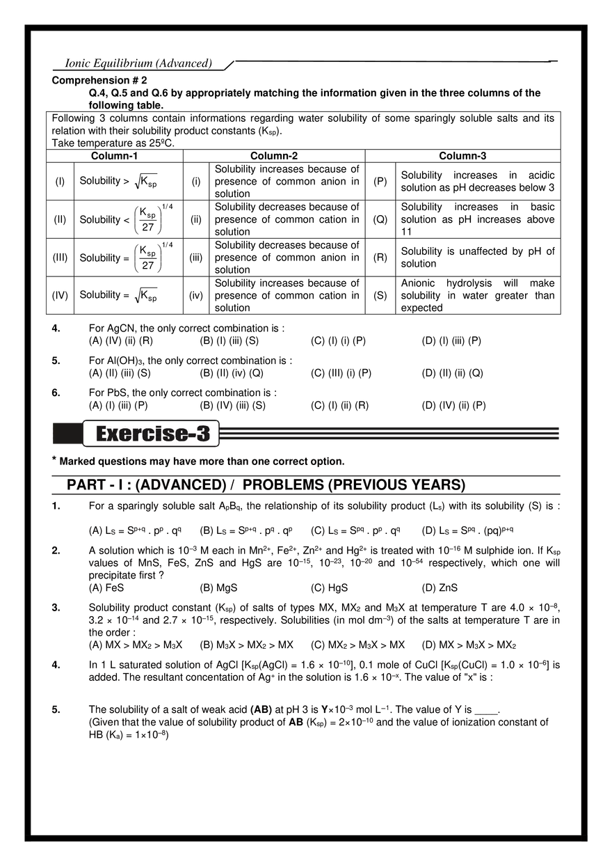 Ionic Equilibrium-III Exercises - Page 5