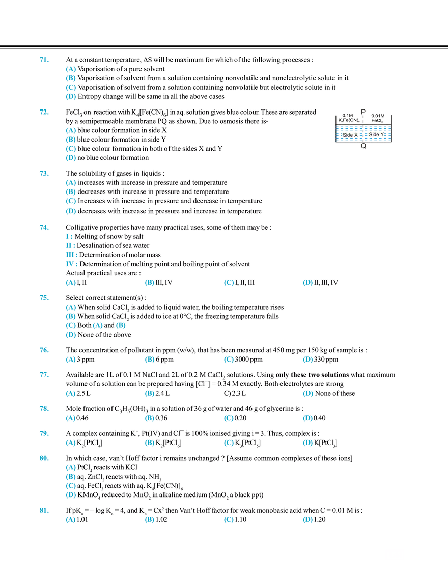 Solution and Colligative Properties Exercise # 1 - Page 11