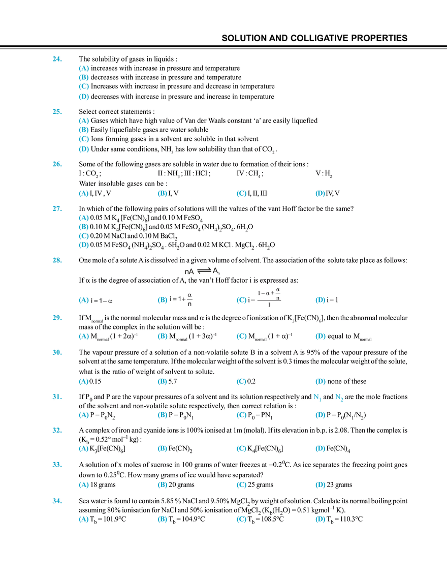 Solution and Colligative Properties Exercise # 1 - Page 6