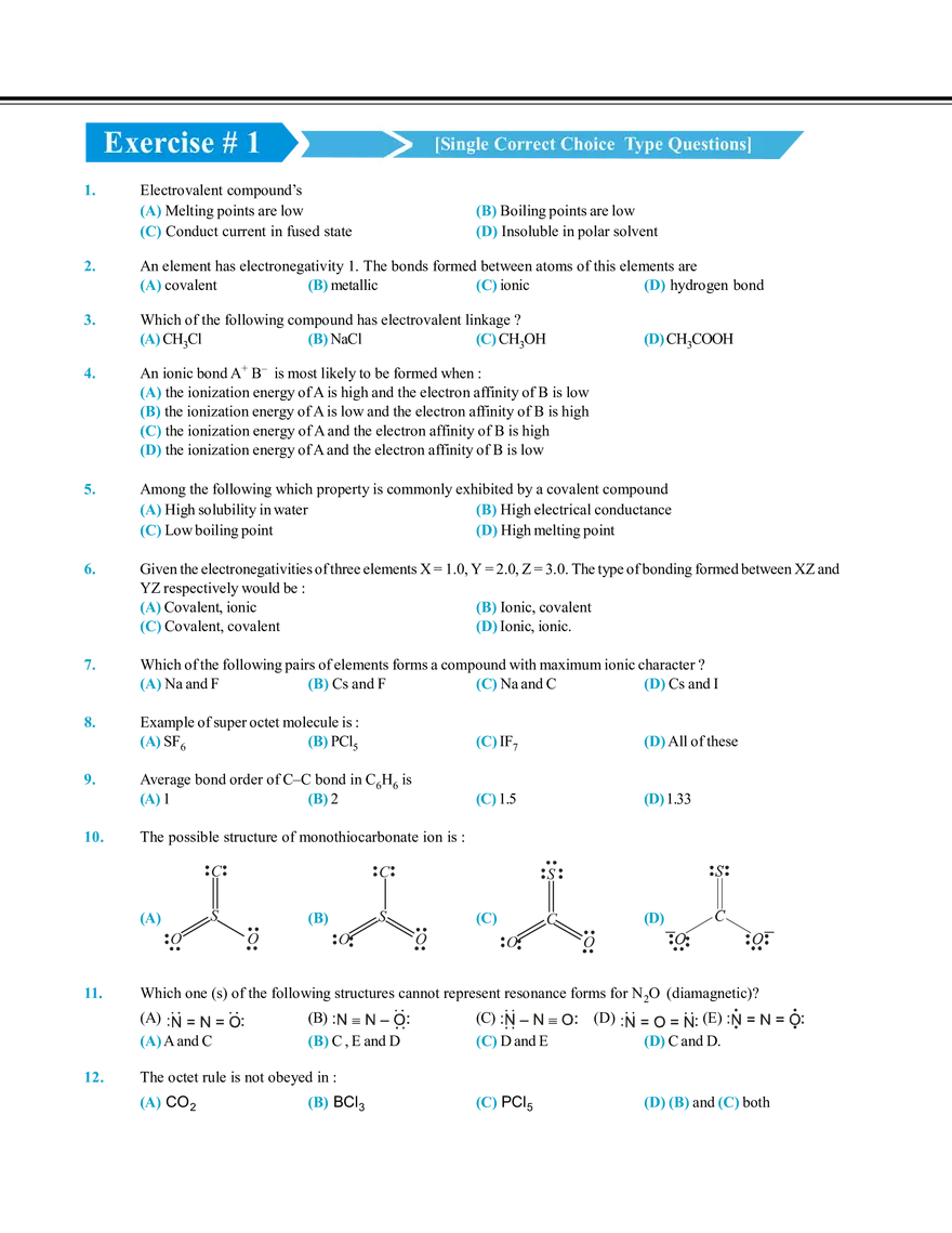 Chemical Bonding Exercise # 1 - Page 1
