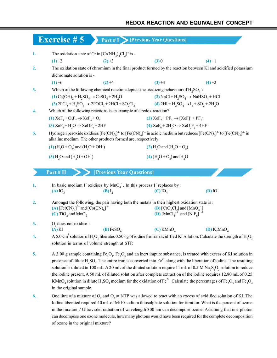 Redox Reaction and Equivalent Concept Exercise # 5 - Page 1