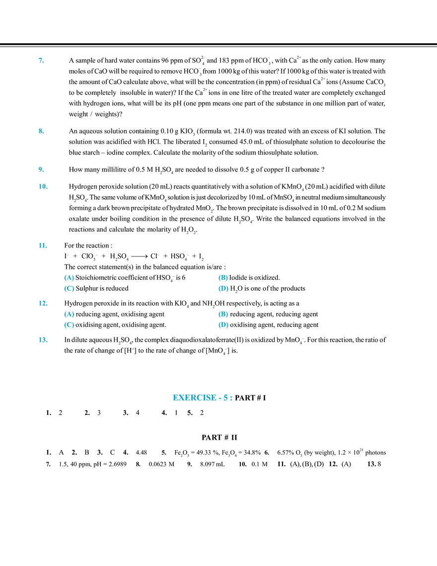 Redox Reaction and Equivalent Concept Exercise # 5 - Page 2
