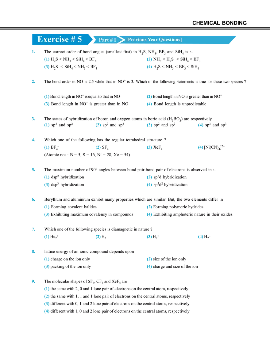 Chemical Bonding Exercise # 5 - Page 1