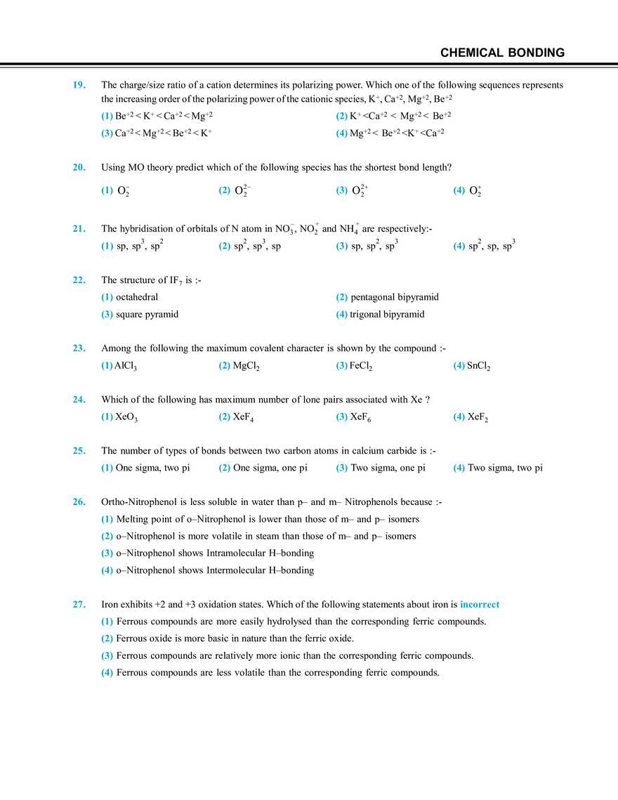 Chemical Bonding Exercise # 5 - Page 3