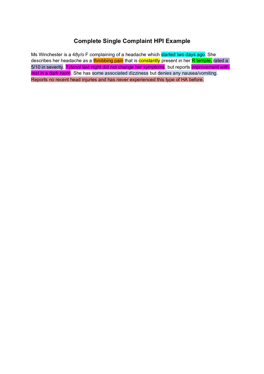 Examples of the 8 HPI Elements - Page 2