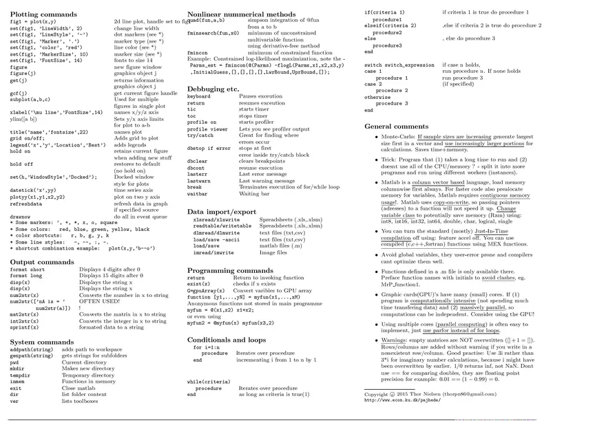 Matlab Cheat Sheet - Page 2