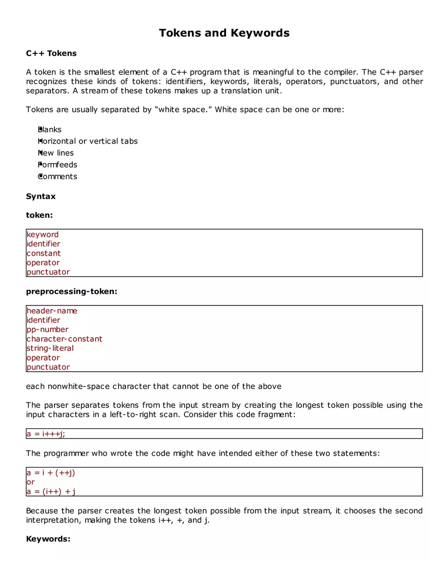 C++ Tokens - Page 1