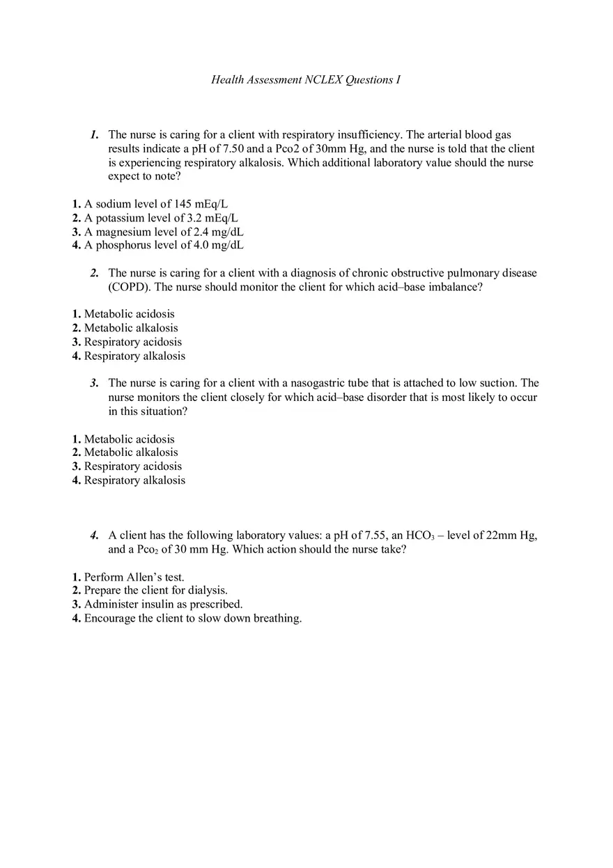 Health Assessment NCLEX Questions I - Page 1