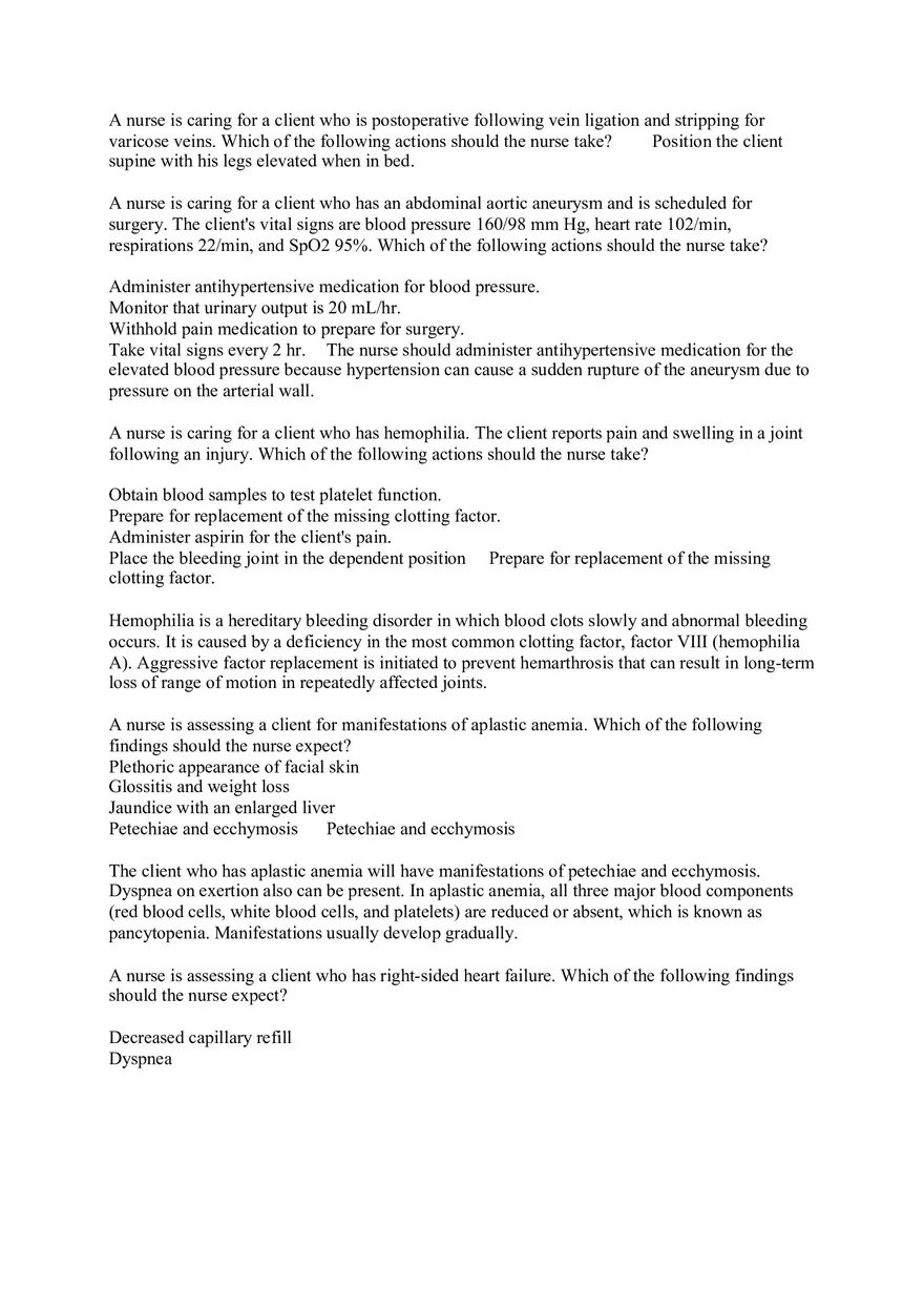 Nurse is Caring for a Client Who is Postoperative Following Vein Ligation - Page 1