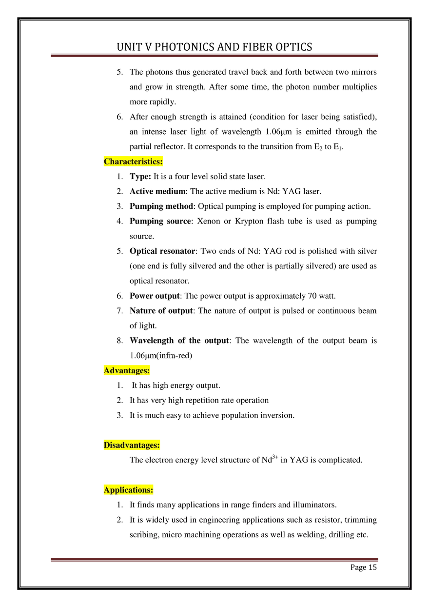 Unit V Photonics and Fiber Optics - Page 7