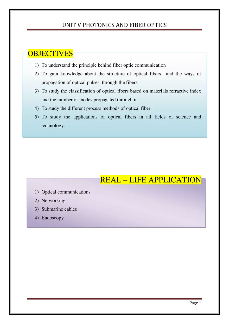 Unit V Photonics and Fiber Optics - Page 1