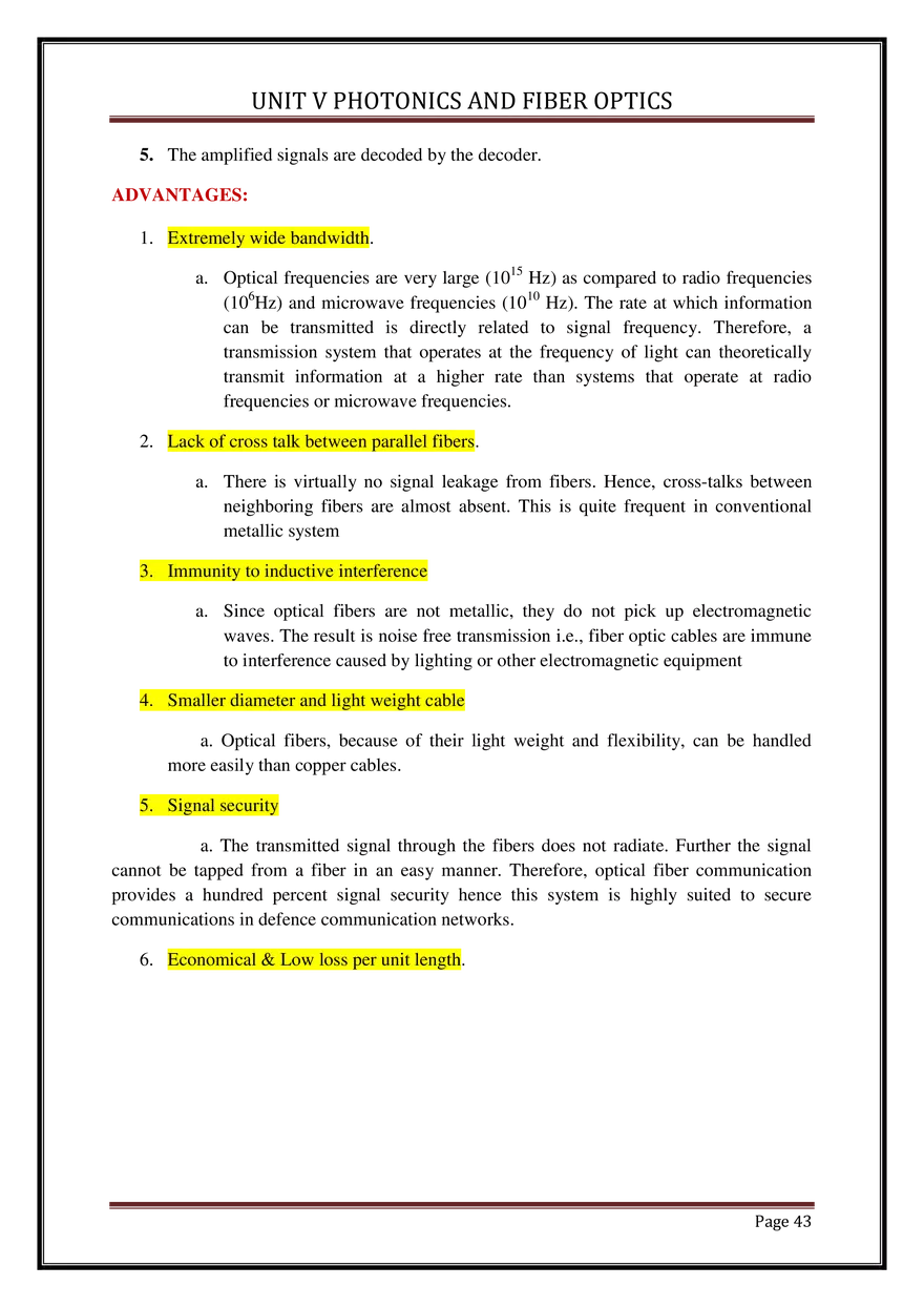 Unit V Photonics and Fiber Optics - Page 38