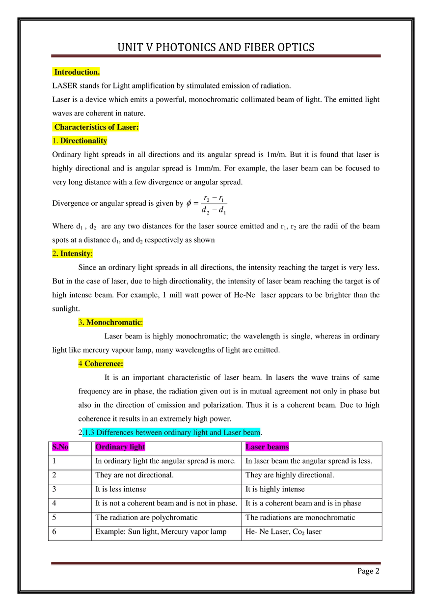 Unit V Photonics and Fiber Optics - Page 2
