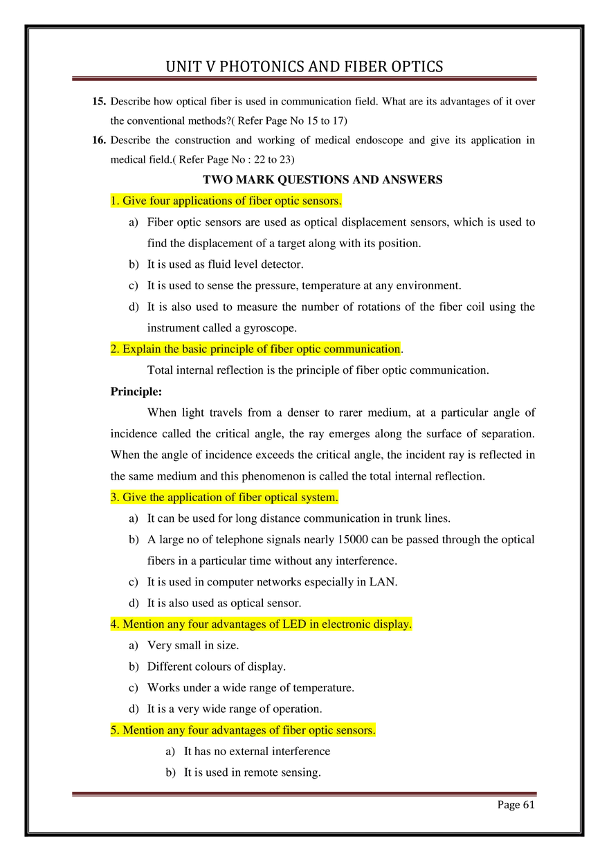 Unit V Photonics and Fiber Optics - Page 58
