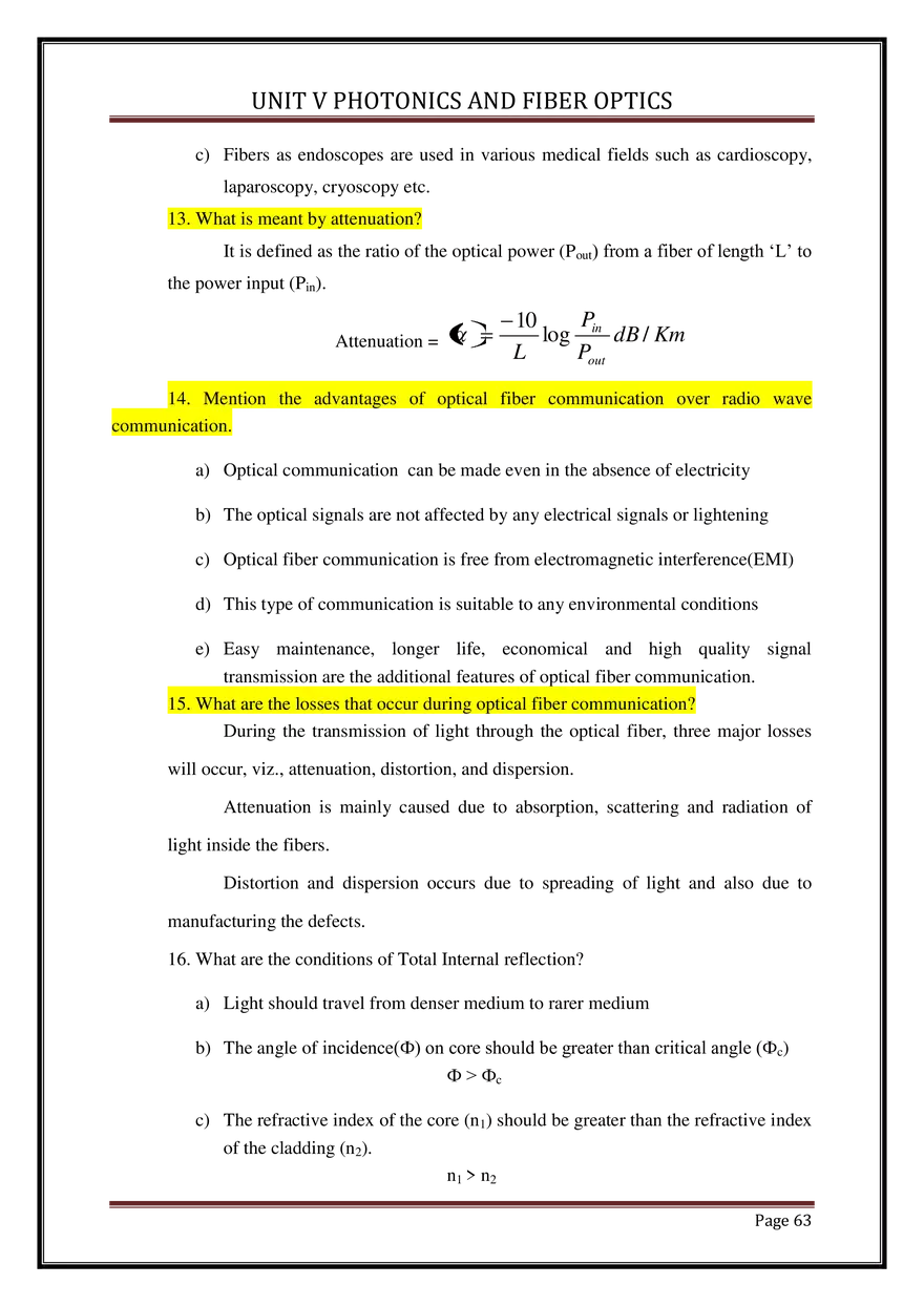 Unit V Photonics and Fiber Optics - Page 60