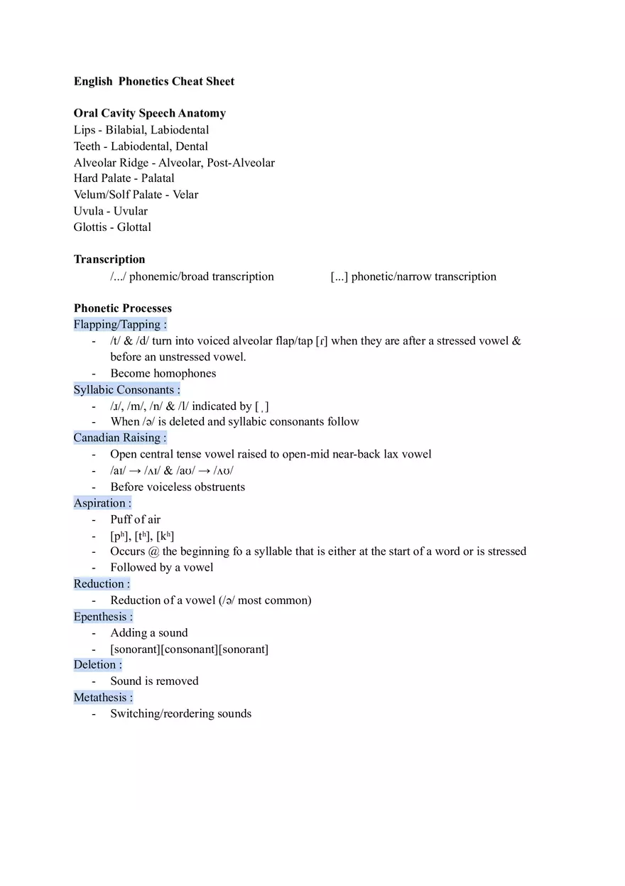 English Phonetics Cheat Sheet - Page 1