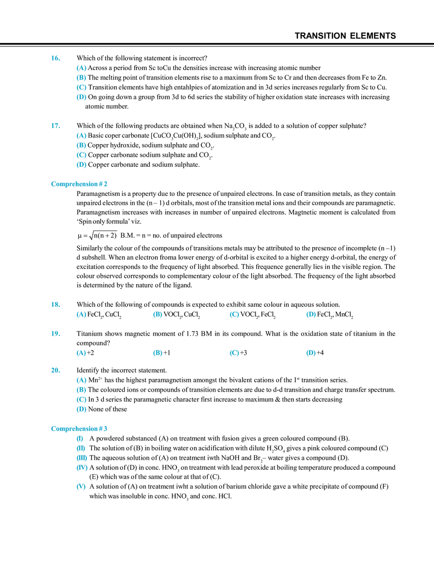 Transition Elements Mock Test - Page 3