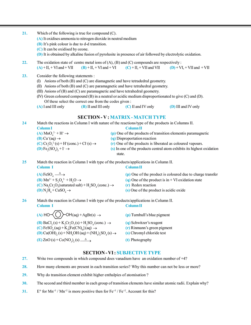 Transition Elements Mock Test - Page 4
