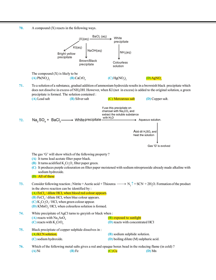 Salt Analysis and Qualitative Analysis  Exercise # 1 - Page 7