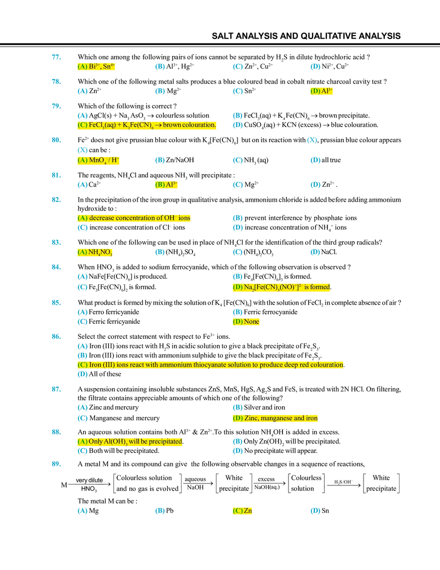 Salt Analysis and Qualitative Analysis  Exercise # 1 - Page 8