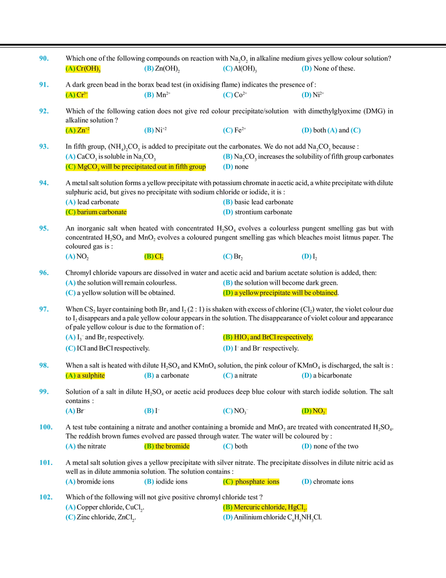 Salt Analysis and Qualitative Analysis  Exercise # 1 - Page 9
