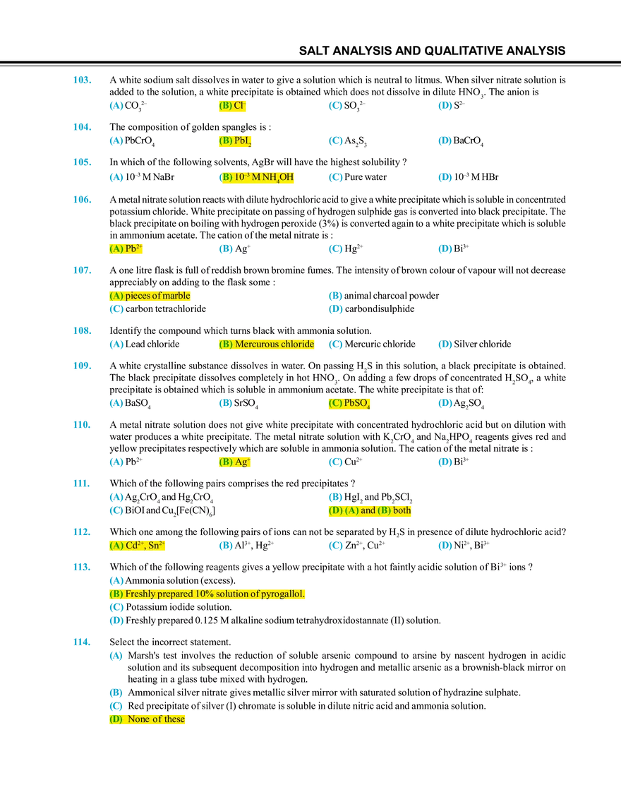 Salt Analysis and Qualitative Analysis  Exercise # 1 - Page 10