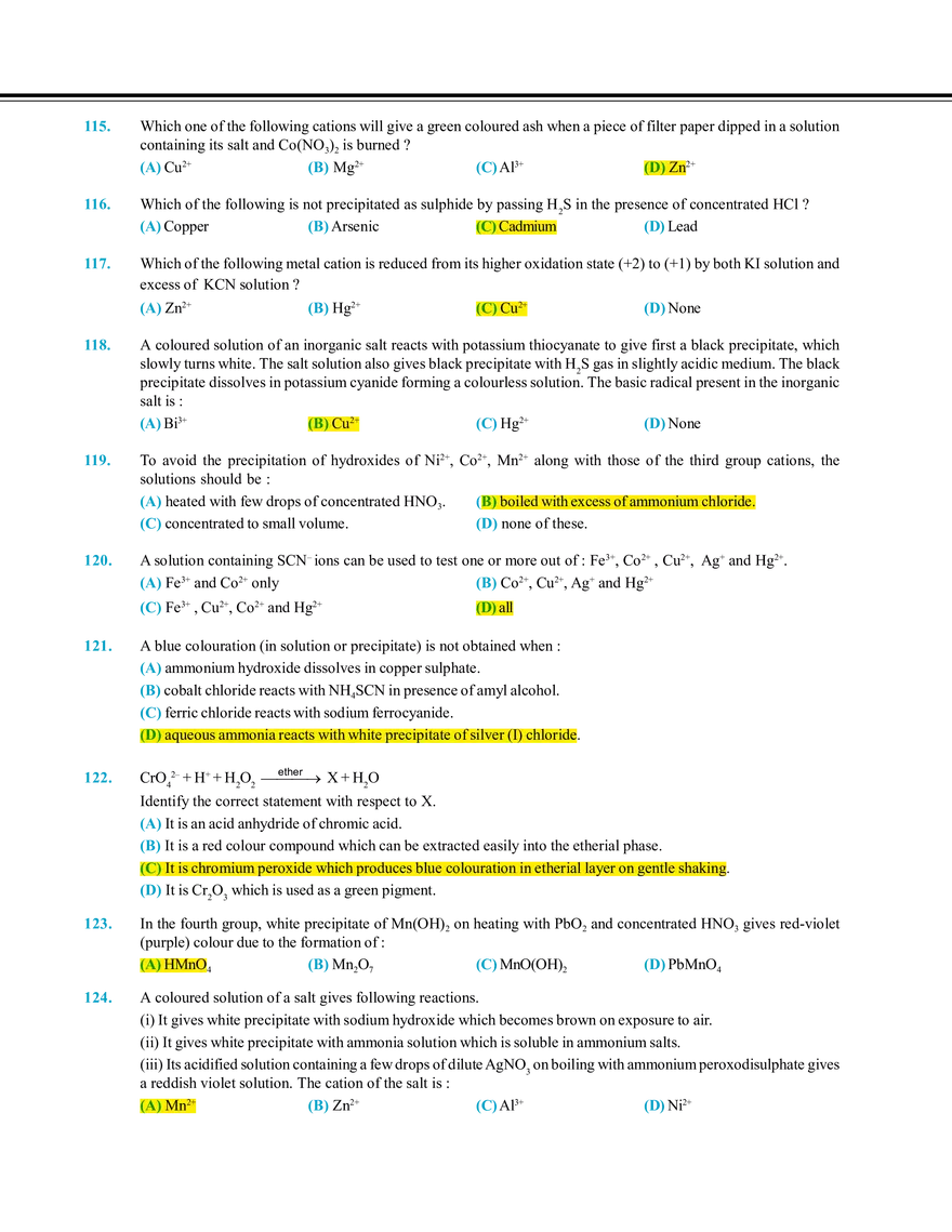 Salt Analysis and Qualitative Analysis  Exercise # 1 - Page 11