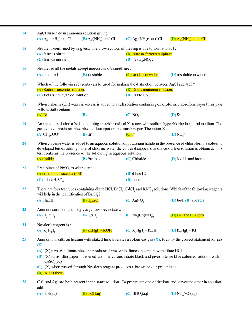 Salt Analysis and Qualitative Analysis  Exercise # 1 - Page 2