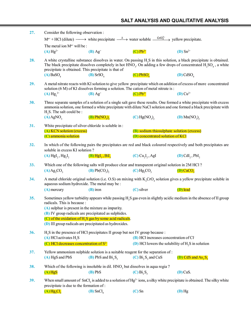 Salt Analysis and Qualitative Analysis  Exercise # 1 - Page 4