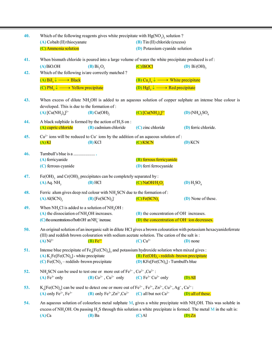 Salt Analysis and Qualitative Analysis  Exercise # 1 - Page 5
