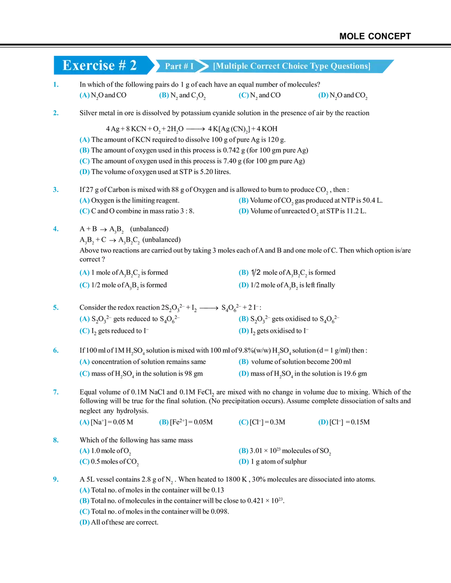 Mole Concept Exercise # 2 - Page 1