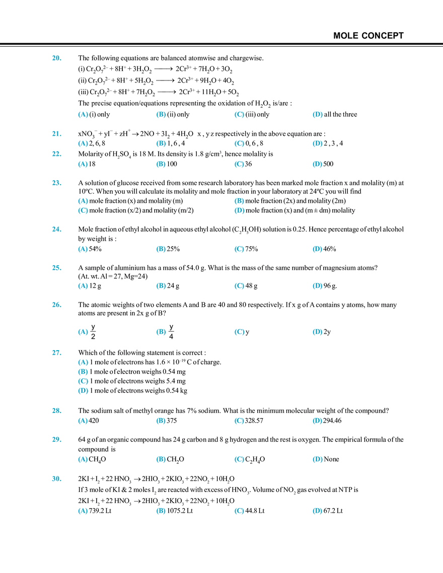 Mole Concept Exercise # 2 - Page 3