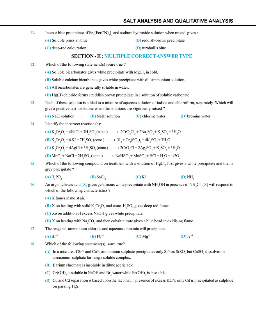 Salt Analysis and Qualitative Analysis  Mock Test - Page 2