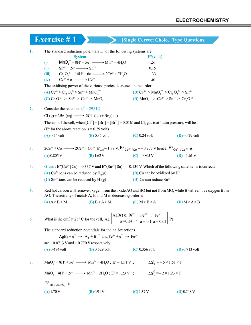 Electrochemistry Exercise # 1 - Page 1
