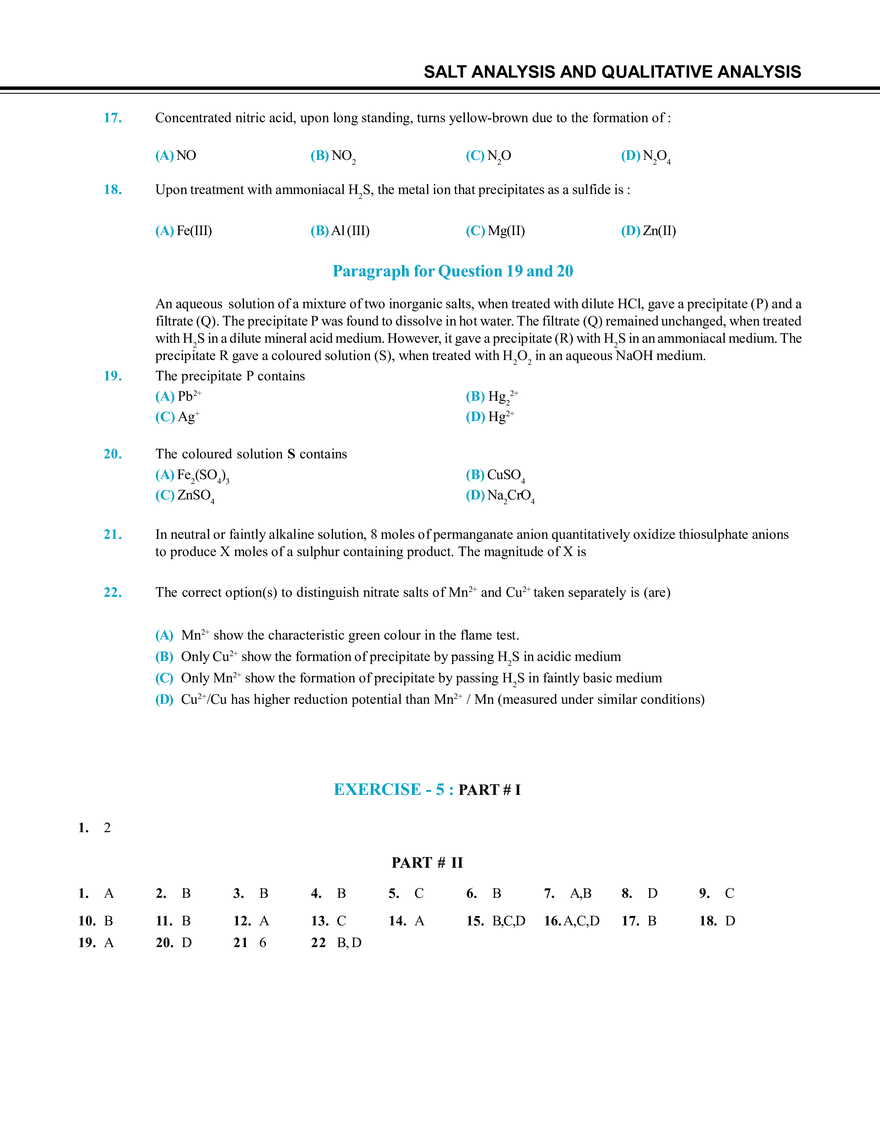 Salt Analysis and Qualitative Analysis  Exercise # 5 - Page 3