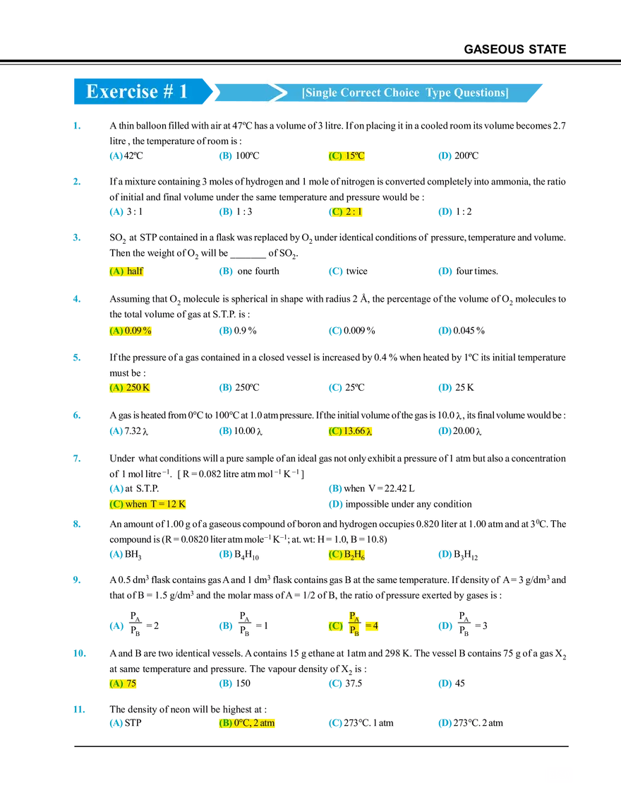 Gaseous State Exercise # 1 - Page 1