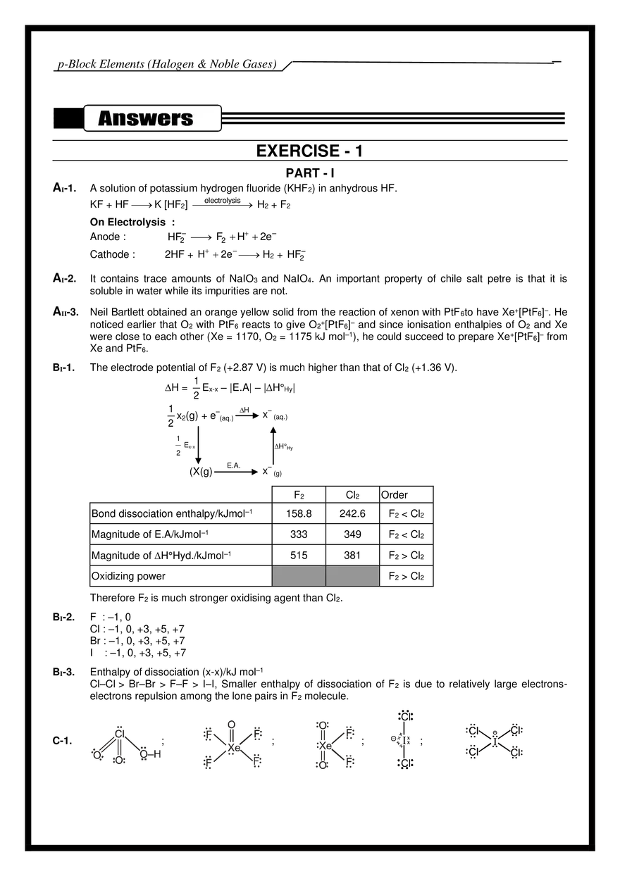 p-Block Elements (Halogen & Noble Gases) Exercises - Page 7