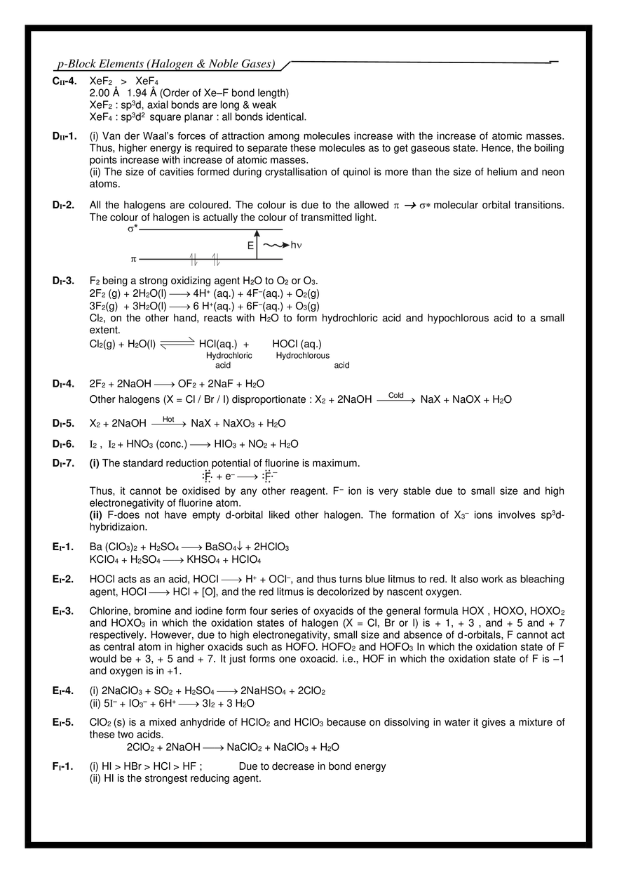 p-Block Elements (Halogen & Noble Gases) Exercises - Page 9