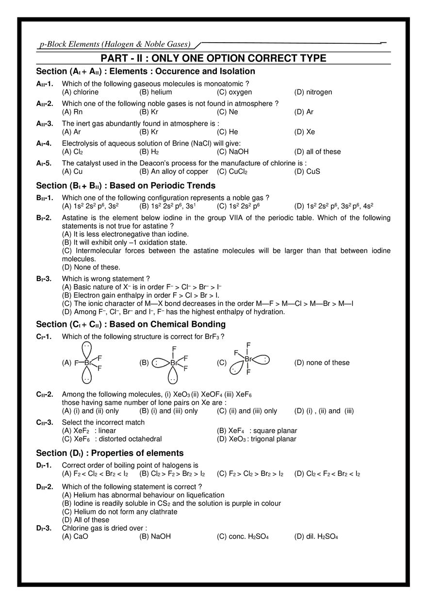 p-Block Elements (Halogen & Noble Gases) Exercises - Page 13