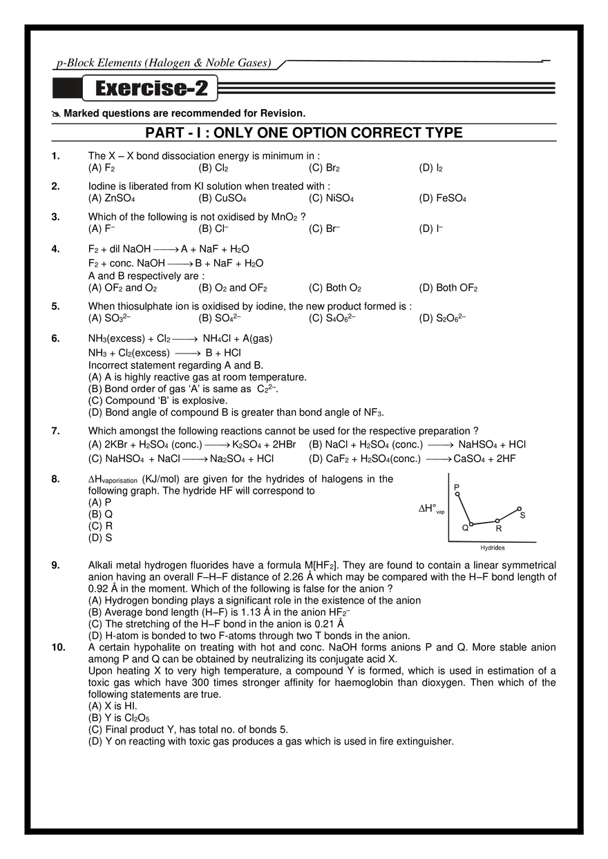 p-Block Elements (Halogen & Noble Gases) Exercises - Page 16