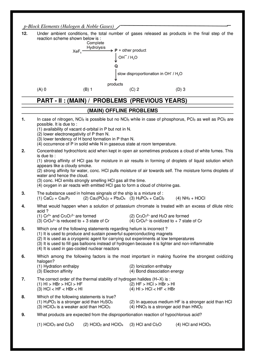p-Block Elements (Halogen & Noble Gases) Exercises - Page 5