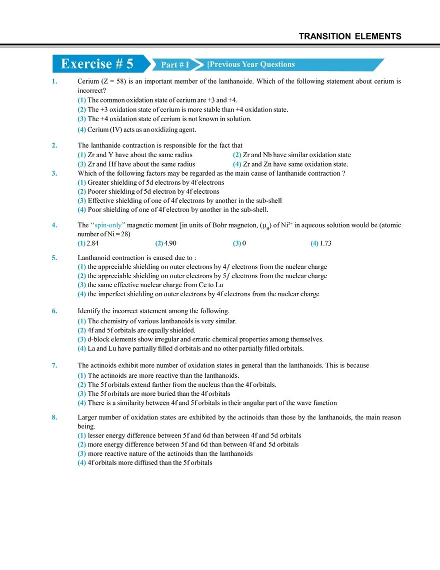 Transition Elements Exercise # 5 - Page 1