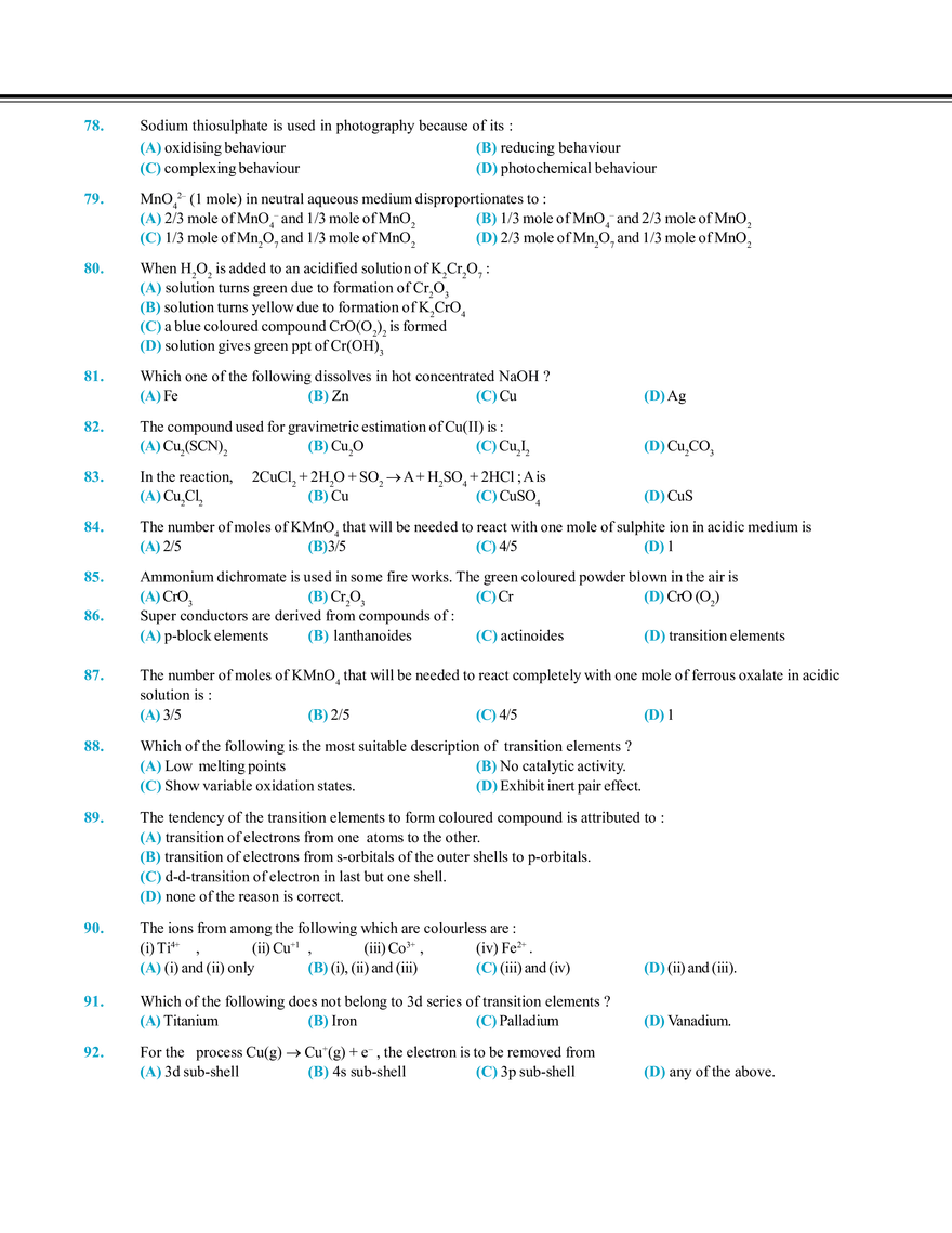 Transition Elements Exercise # 1 - Page 7