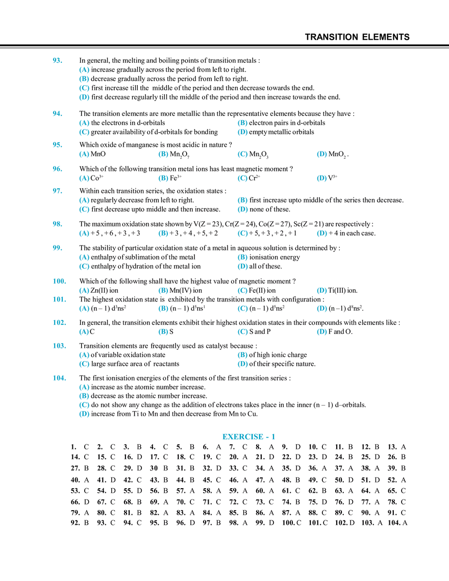 Transition Elements Exercise # 1 - Page 8