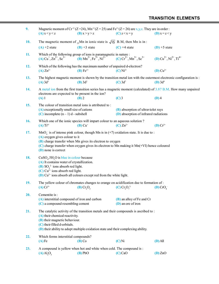 Transition Elements Exercise # 1 - Page 2