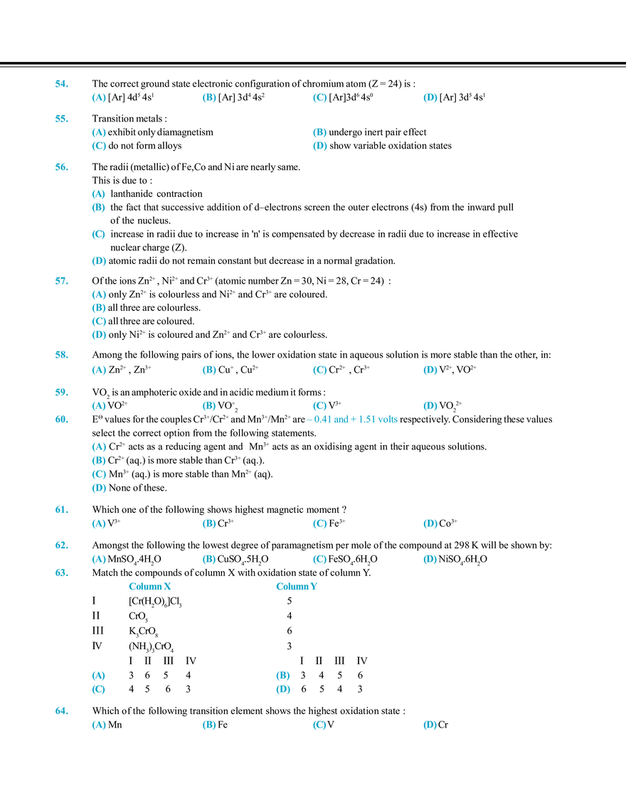 Transition Elements Exercise # 1 - Page 5