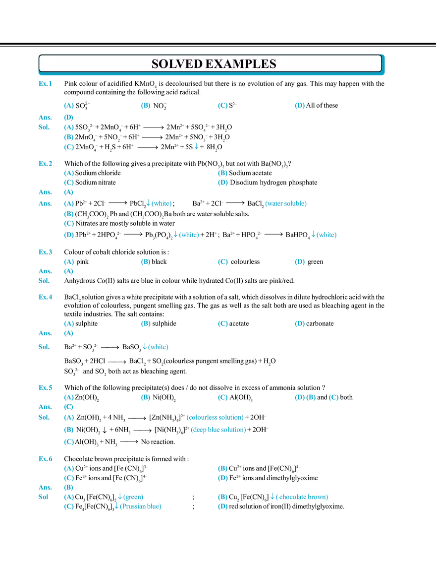 Salt Analysis and Qualitative Analysis  Solved Examples - Page 1