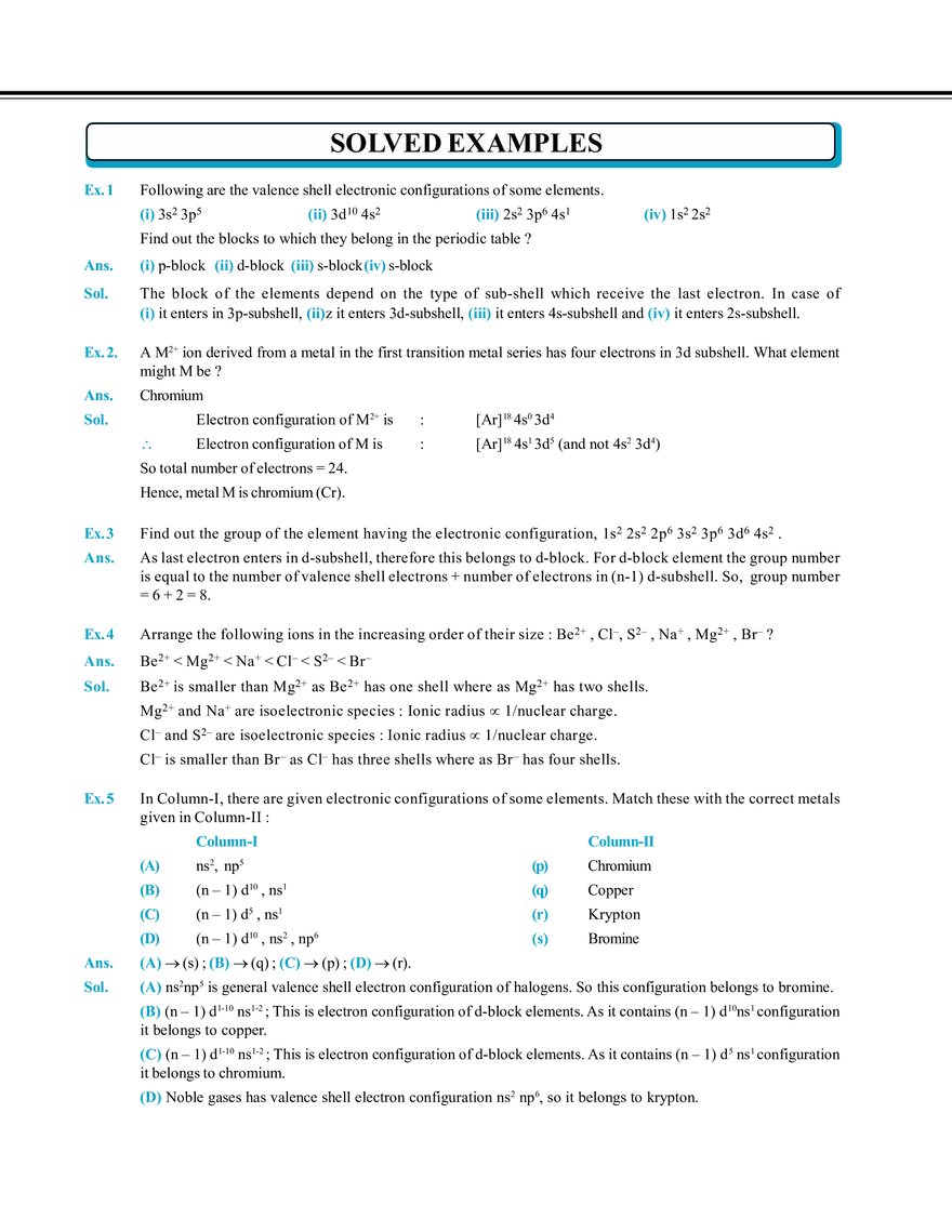Periodic Table and Its Properties Solved Examples - Page 1