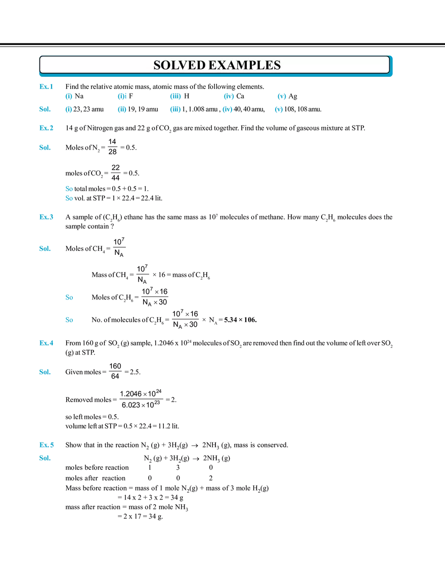 Mole Concept Solved Examples - Page 1