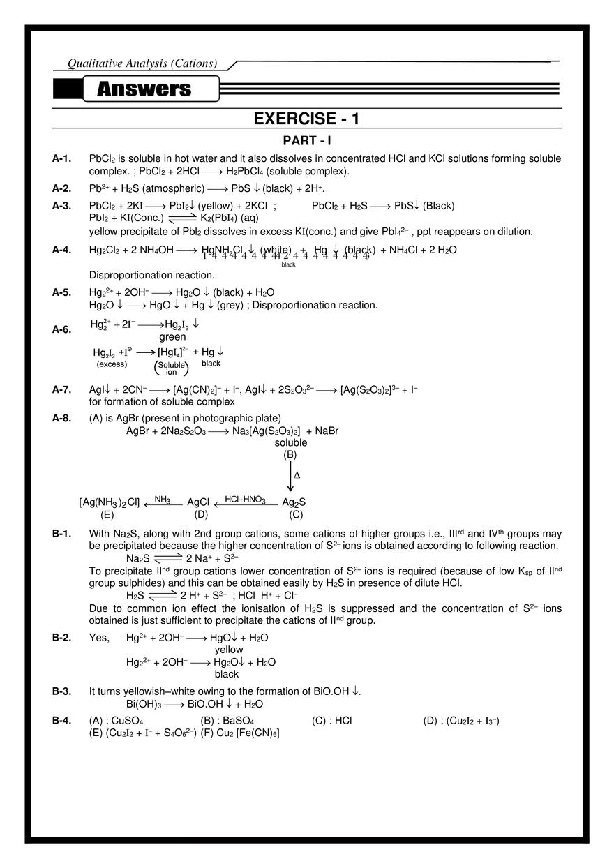 Qualitative Analysis (Cations) Exercise -1 - Page 6